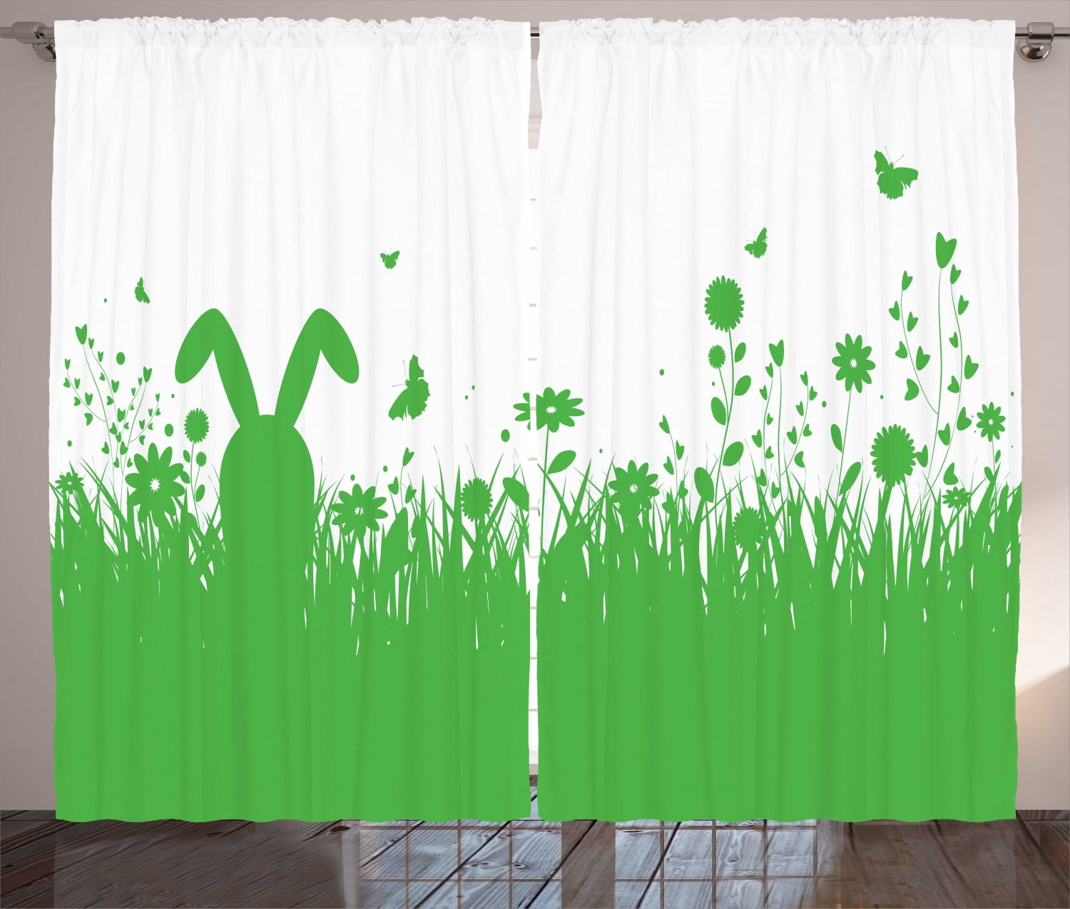 Bunny Curtains 2 Panels Set, Spring Field Silhouette Illustration ...