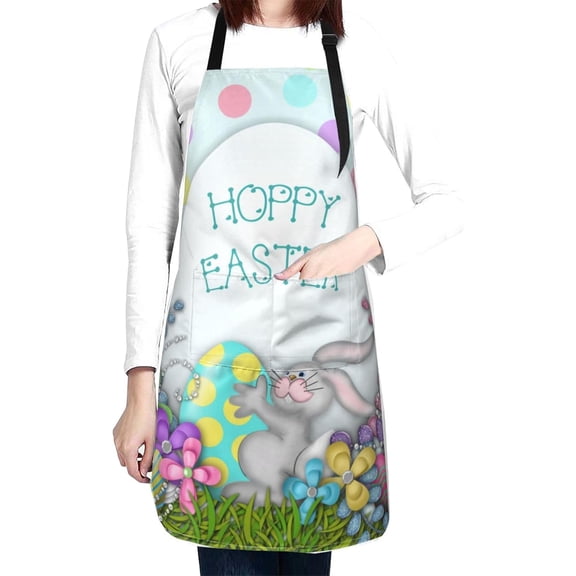 Bunny Cute Easter Rabbit Apron with Pockets for Women Men, Adjustable Strap and Large Pockets Apron,Kitchen Baking