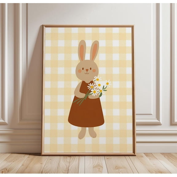 Bunny Daisy Cute Nursery Cottagecore Rabbit Scandinavian Kids Decor Unframed Paper Print