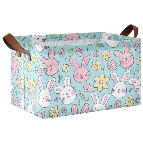 Bunny Daisy Flower Spring Collapsible Storage Bin Open Home Shelf Basket Water-Resistant Iron Frame Large