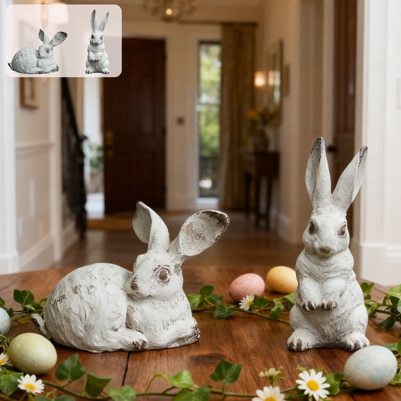 Bunny Decor Garden Statue White Rabbit Resin Rabbit Statue for Home Garden Indoor Outdoor Statues for Yard,Front Yard Decor,Easter Rabbit Figurines（White）