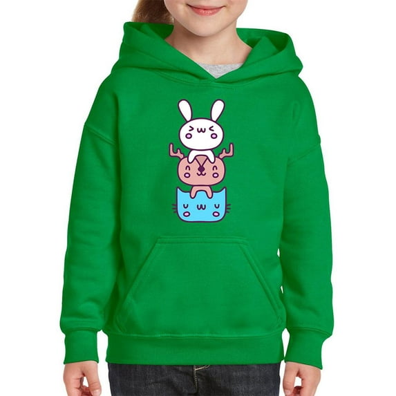 Bunny Deer Cat Friend Stack Hoodie Juniors -Image by Shutterstock, Large