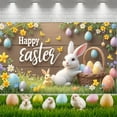 thumbnail image 1 of Bunny Design Easter Banner Easter Eggs Decor Happy Easter Display Floral Accents Spring Themed Easter Backdrop for Easter Party Family Gathering Photo Shoot, 1 of 9