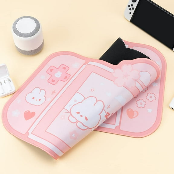 Bunny Desk Pad | Large Kawaii Anime Mousepad | Pastel Pink Rabbit Gaming Mat for Office Home Decor