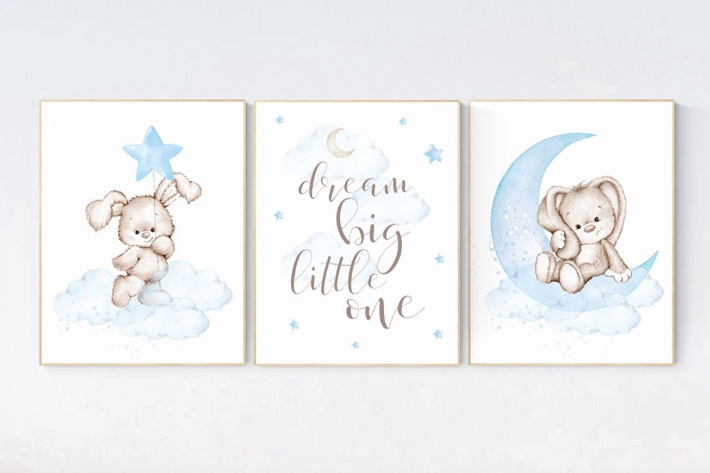 Bunny Dream Big Nursery Wall Art Print, Moon And Stars, Boys Room And ...