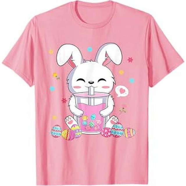 Bunny Drinking Boba Easter Egg Bubble Tea Anime Rabbit Lover TShirt