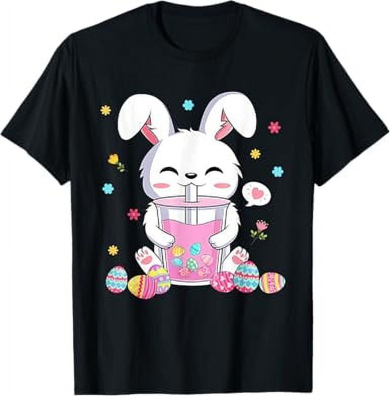 Bunny Drinking Boba Easter Egg Bubble Tea Anime Rabbit Lover TShirt