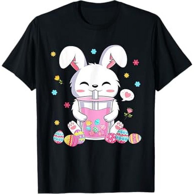 Bunny Drinking Boba Easter Egg Bubble Tea Anime Rabbit Lover TShirt