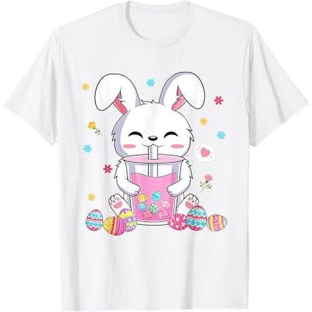 Bunny Drinking Boba Easter Egg Bubble Tea Anime Rabbit Lover TShirt