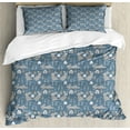 thumbnail image 1 of Bunny Duvet Cover Set, Continuous Pattern Trees and Rabbits Snowflakes, Decorative 3 Piece Bedding Set with 2 Pillow Shams, King Size, Blue Grey Pale Taupe, by Ambesonne, 1 of 3