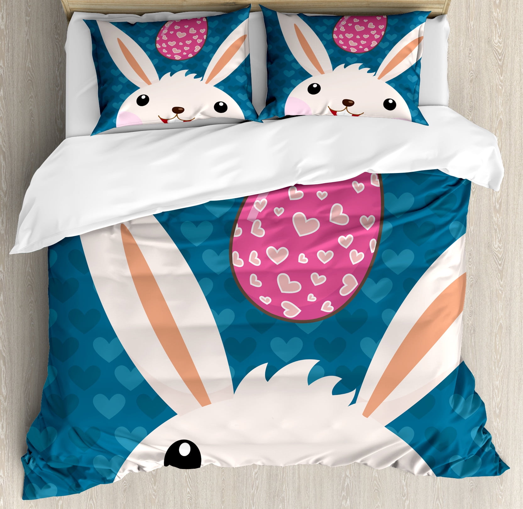 Bunny Duvet Cover Set, Eastern Rabbit with a Love Themed Egg on ...