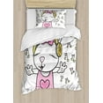 thumbnail image 1 of Bunny Duvet Cover Set, Rock Star Rabbit Animal Speakers Music Notes Girls Humor Heart Cartoon, Decorative 2 Piece Bedding Set with 1 Pillow Shams, Twin Size, Pale Pink Yellow, by Ambesonne, 1 of 3