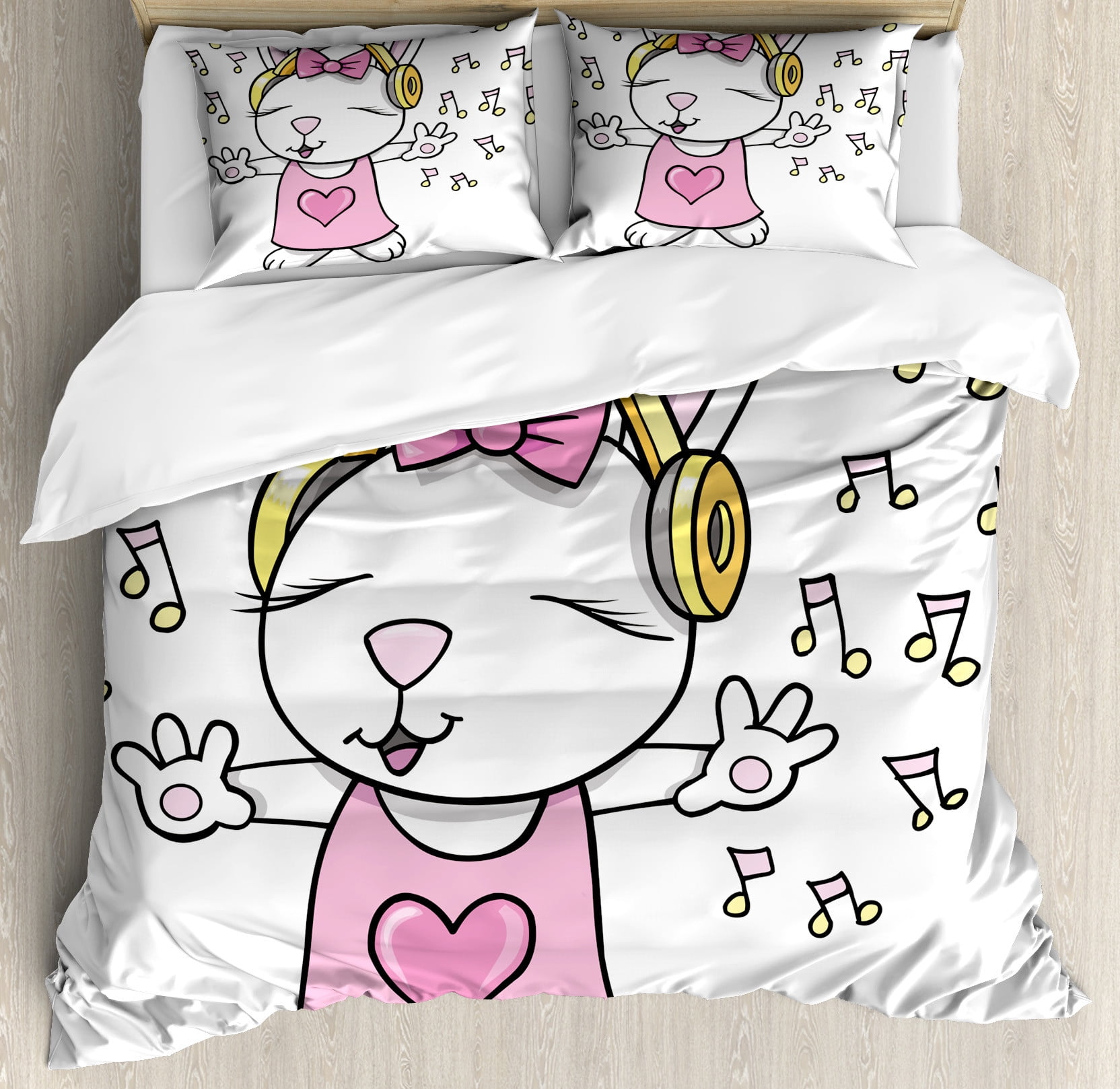 Bunny Duvet Cover Set, Rock Star Rabbit Animal Speakers Music Notes ...