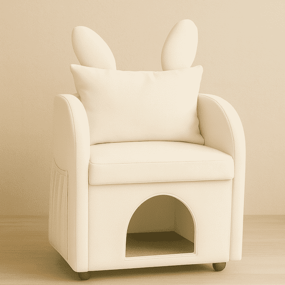 Bunny Ear Armchair Lounge Chairs with Built-in Cat & Dog Hideaway Cozy Dual-Use Sofa Chair with Side Pocket Single Sofa Chair