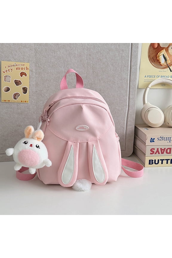 Bunny Ear Backpack for Teen Women Daypack for Travel Bookbag with Cute Pendant (Pink)