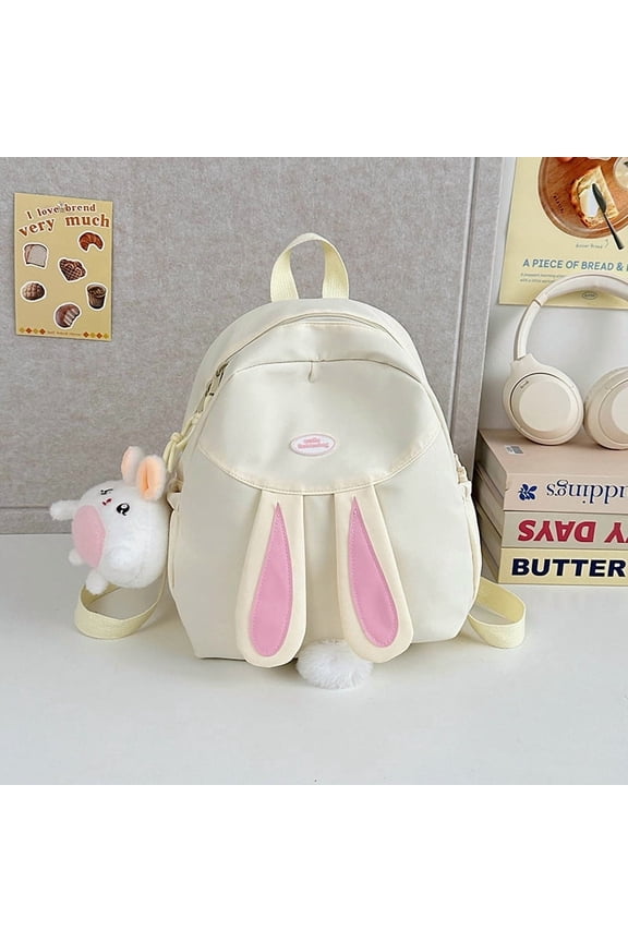 Bunny Ear Backpack for Teen Women Daypack for Travel Bookbag with Cute Pendant (white)