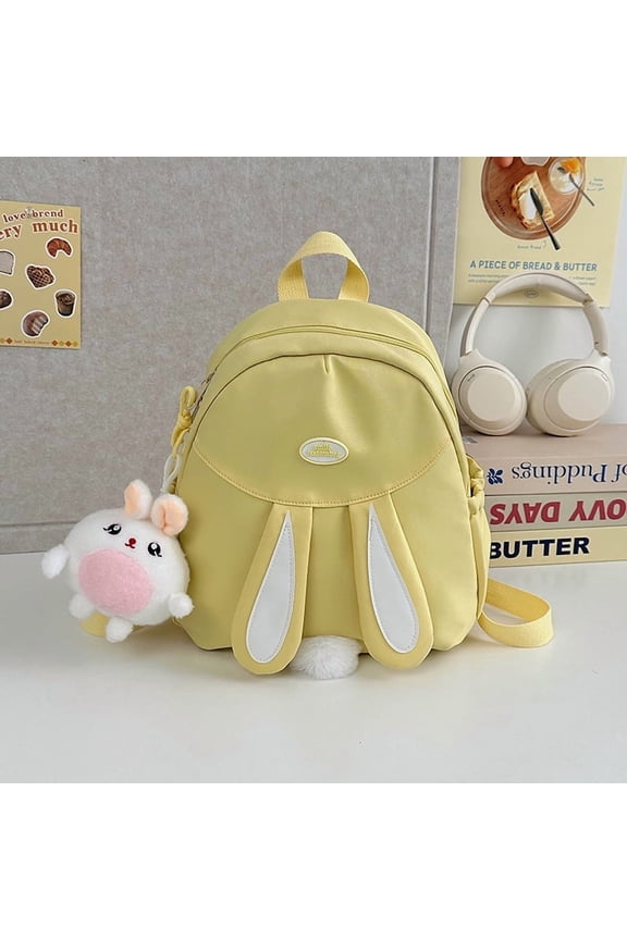 Bunny Ear Backpack for Teen Women Daypack for Travel Bookbag with Cute Pendant (yellow)