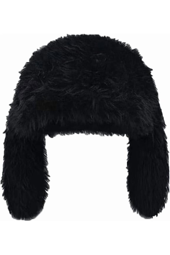 Bunny Ear Beanie, Cute Long Bunny Ears Plush Hat, Y2k Soft Fluffy Faux Fur Hats for Festival Daily Party ( Black )