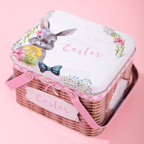 Bunny Ear Easter Tote Bag with Floppy Ears, Spacious Soft Fuzzy Candy Egg Basket for Egg Hunts, Reusable Gift Packaging and Childs Party Favor Storage for Spring Holidays