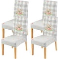 thumbnail image 1 of Bunny Ear Flower Easter Dining Chair Covers Set of 4,Grey Buffalo Plaid Parsons Chair slipcovers,Kitchen Spring Summer Decor Chair Seat Cover Protectors(Bunny Ear,4 Pack), 1 of 6