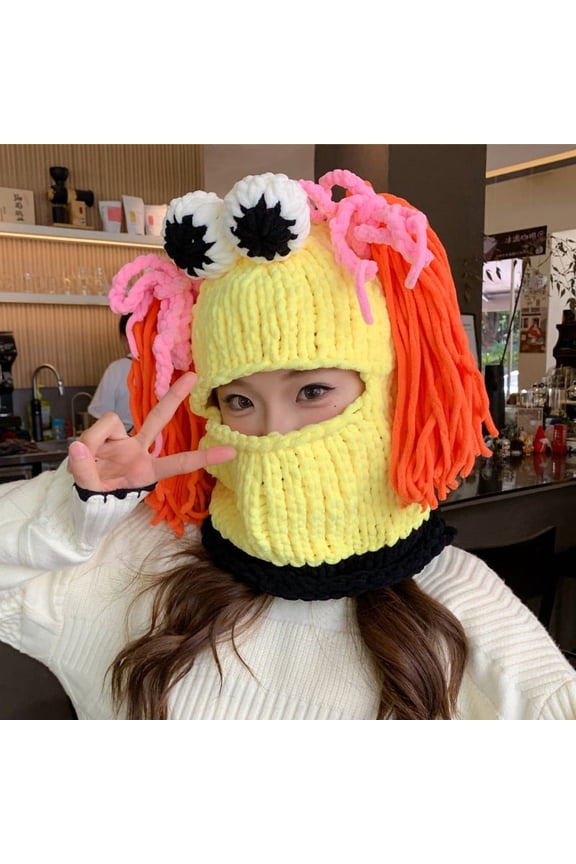 Bunny Ear Hat, Knitted Winter Beanie, Pink Bunny Ear & Devil Horn Balaclava Mask for Women – Soft Polar Winter Mask, Cute Cosplay & Halloween Costume Accessory