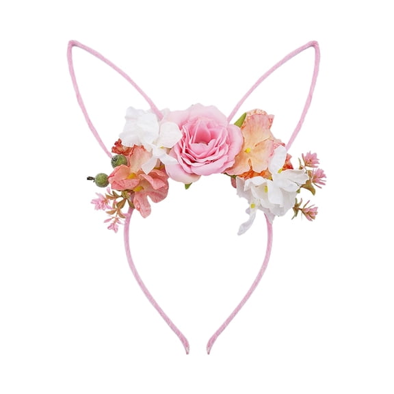 Bunny Ear Headband with Flower Ribbon, Adjustable Easter Spring Hair Accessory for Kids and Women, Valentine'S Day Costume (1Pcs) Pink