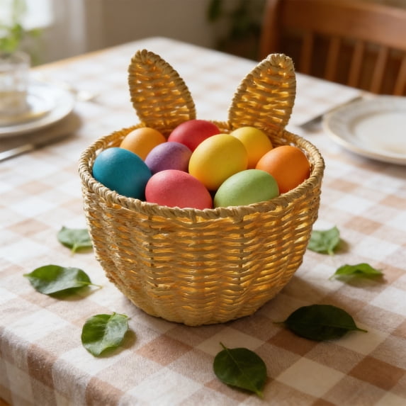 Bunny Ear Shape Easter Baskets - Paper Rope Woven Storage Basket, Easter Decor for Desktop Organization & Kids Easter Gifting