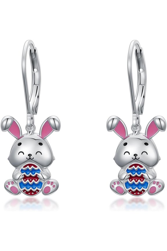 Bunny Earrings Easter Earrings for Women Sterling Silver Cute Animal Bunny Egg Rabbit Holiday Dangle Drop Easter Holiday Gifts-2