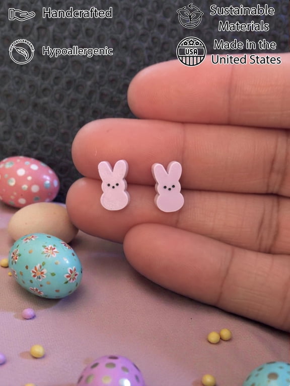 Bunny Earrings for Women Handmade Easter Stud Hypoallergenic Purple