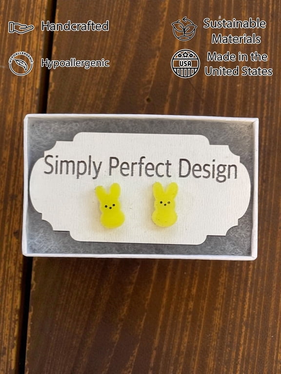 Bunny Earrings for Women Handmade Easter Stud Hypoallergenic Yellow