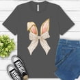 thumbnail image 1 of Bunny Ears Bow T-Shirt, Neutral Gingham Ribbon Spring Graphic Tee, Asphalt, 4XL, 1 of 6