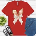 thumbnail image 1 of Bunny Ears Bow T-Shirt, Neutral Gingham Ribbon Spring Graphic Tee, Red, 2XL, 1 of 6