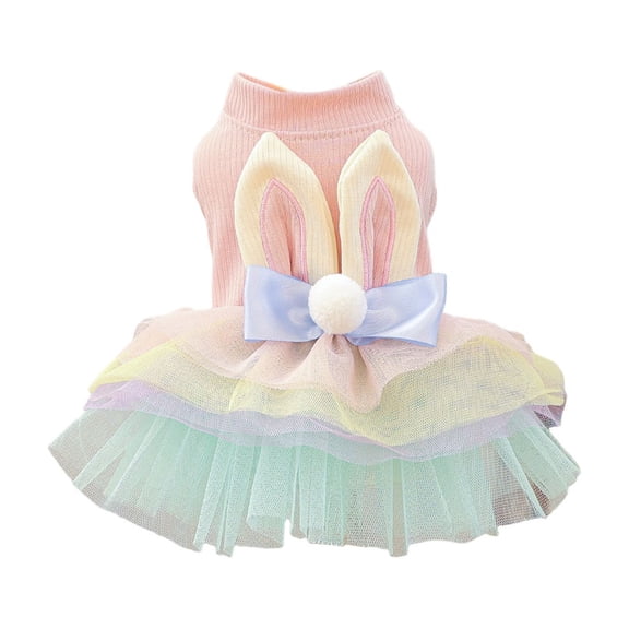 Bunny Ears Dog Dress Spring Girl Puppy Clothes for Small Dog Easter Cat Dress for Cat Funny Tutu Dress Holiday Pet Outfit, Large