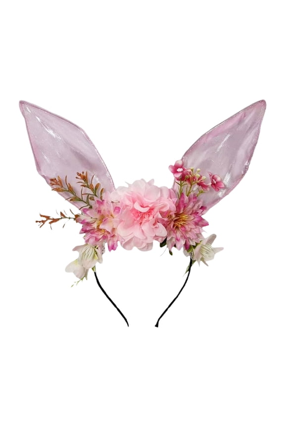 Bunny Ears Flower Headband for Women Cute Rabbit Ears Headpiece for Parties Outdoor Photography Festivals Lightweight Floral Hair Accessory