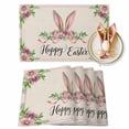 thumbnail image 1 of Bunny Ears Happy Easter Placemats Set of 2, Pink Bow Rabbit Floral Table Mats Washable Heat-Insulation Non-Slip Place Mats for Kitchen Dinner Table Indoor Outdoor Decor,13x19 Inch Linen, 1 of 9