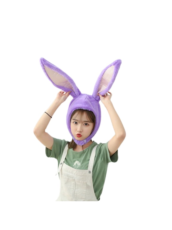 Bunny Ears Hat Hook Loop Closure Photo Props Plush Hood Hat With Earflaps for Party