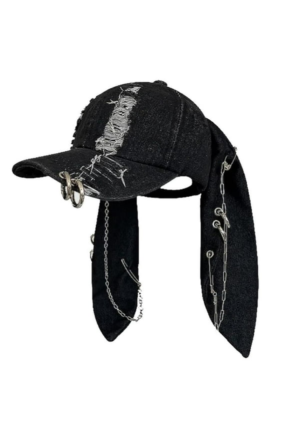 Bunny Ears Hat Y2k Rabbit Ears Denim Ripped Baseball Cap Unisex Street Trend Adjustable Cap Hip-Hop Beanies for Men Women