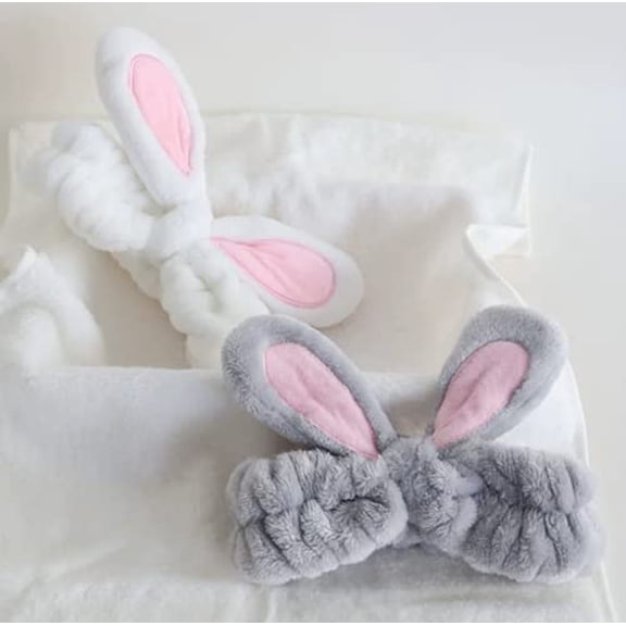 Bunny Ears Spa Headband No Slip Head Band for Face Wash Makeup Skincare Facial ，Cute Bunny Ear Bath Shower Makeup Wash Face Cosmetic Headband Hair Band For Shower (2pcs-L)