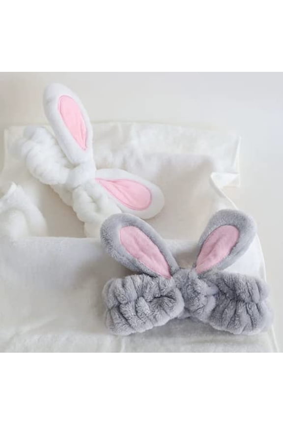 Bunny Ears Spa Headband No Slip Head Band for Face Wash Makeup Skincare Facial ,Cute Bunny Ear Bath Shower Makeup Wash Face Cosmetic Headband Hair Band For Shower (2pcs-L)