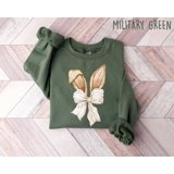 Bunny Ears and White Bow Sweatshirt, Unisex Classic Fit Cotton-Poly ...