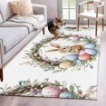 thumbnail image 1 of Bunny Easter Area Rug 4x6 Washable Rug Non Slip Spring Floral Botanical Wreath Eggs Large Area Rug Indoor Floor Carpet for Entryway Bedroom Kitchen Living Room Home Office Dining Room Nursery, 1 of 1