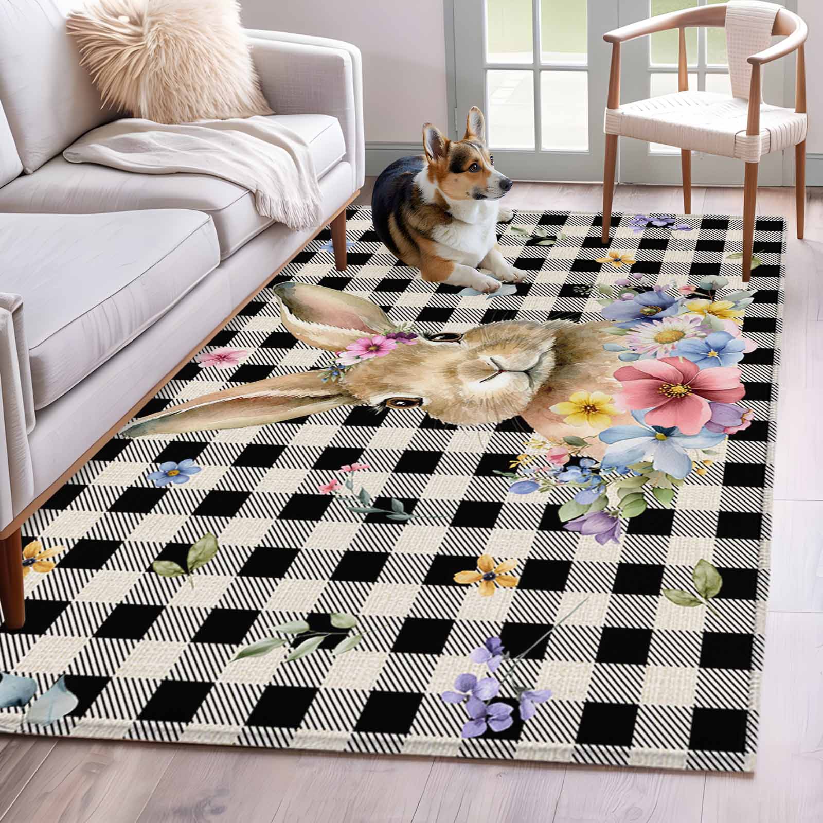 Bunny Easter Area Rugs 2.7'x5', Washable Small Throw Rugs for Kitchen ...
