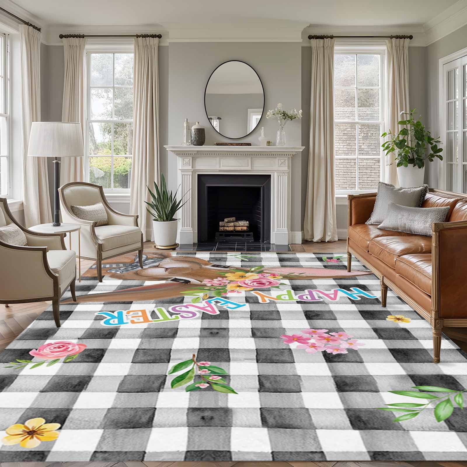 Bunny Easter Area Rugs 5'x7', Washable Small Throw Rugs for Laundry ...