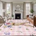 thumbnail image 1 of Bunny Easter Area Rugs 6'x9', Washable Small Throw Rugs for Kitchen Dining room, Pink Plaid Spring Floral Pastoral Indoor Outdoor Rug Non-Slip Low Pile Carpet Runner Reversible Floor Mats, 1 of 8