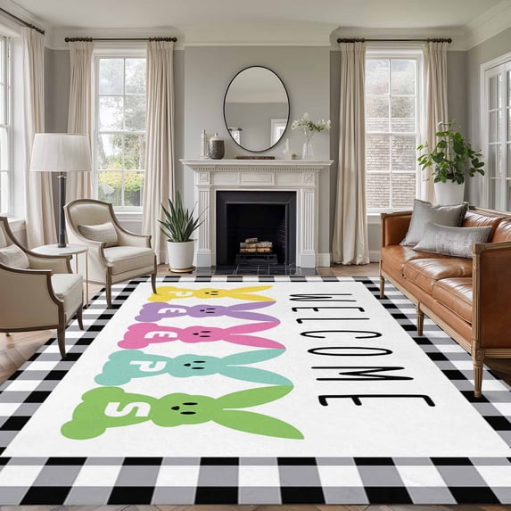 Bunny Easter Area Rugs 8'x10', Washable Small Throw Rugs for Living ...