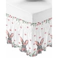 thumbnail image 1 of Bunny Easter Bed Skirt Queen Size 16 Inch Drop, Wrap Around Bed Skirts, Pink Spring Floral Eucalyptus Leaves Rabbits Elastic Bedskirt Pleated Bed Frame Cover Luxurious Dust Ruffle for Queen Bed, 1 of 6
