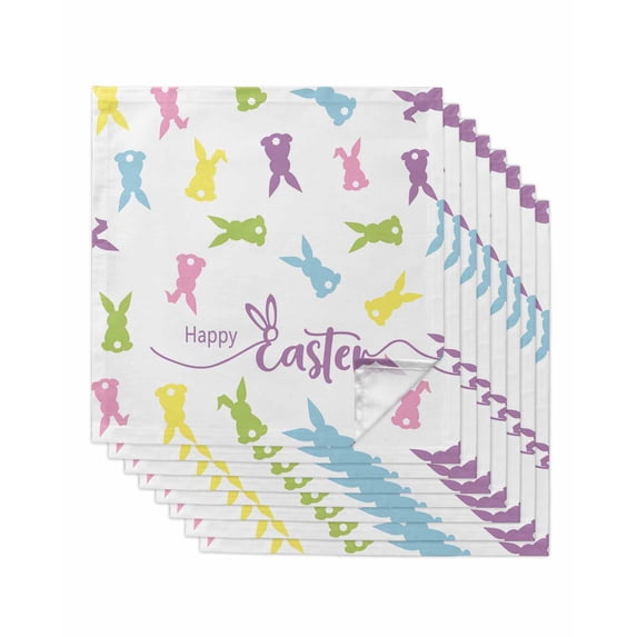 Bunny Easter Cloth Napkins Set of 8 Reusable Dinner Napkins, Spring Rabbits Modern Art Cocktail Napkin Washable Table Napkins for Wedding/Holiday Party/Baby Shower 20"x20"