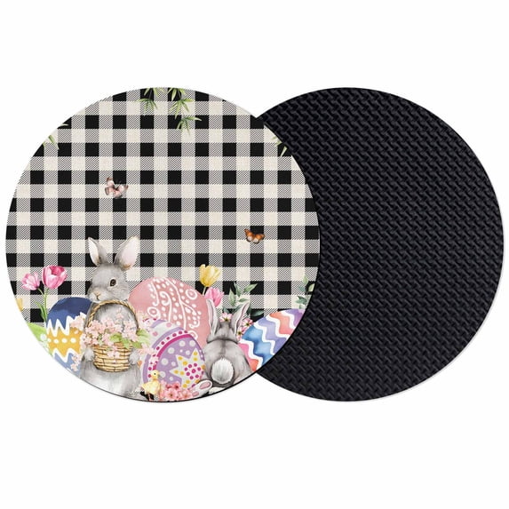 Bunny Easter Coasters Set of 2, Absorbent Coasters for Drinks, Eggs Plaid Spring Floral Black White Farmhouse Coaster for Desk Coffee Table Protection, Home Decor House Warming Gifts 4"