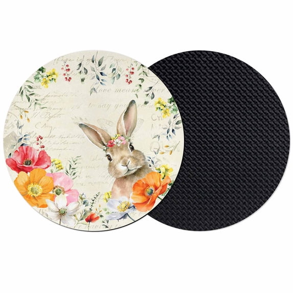 Bunny Easter Coasters Set of 2, Absorbent Coasters for Drinks, Pastoral Spring Floral Elegant Coaster for Desk Coffee Table Protection, Home Decor House Warming Gifts 4"