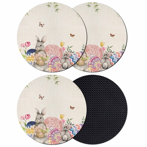 Bunny Easter Coasters Set of 4, Absorbent Coasters for Drinks, Eggs Spring Floral Butterfly Leaves Rustic Coaster for Desk Coffee Table Protection, Home Decor House Warming Gifts 4"